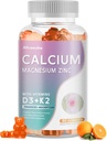 Calcium Magnesium Zinc Gummies with Vitamin D3 & K2 - High Potency Enhanced Absorption -60 Orange Gummies Flavored.