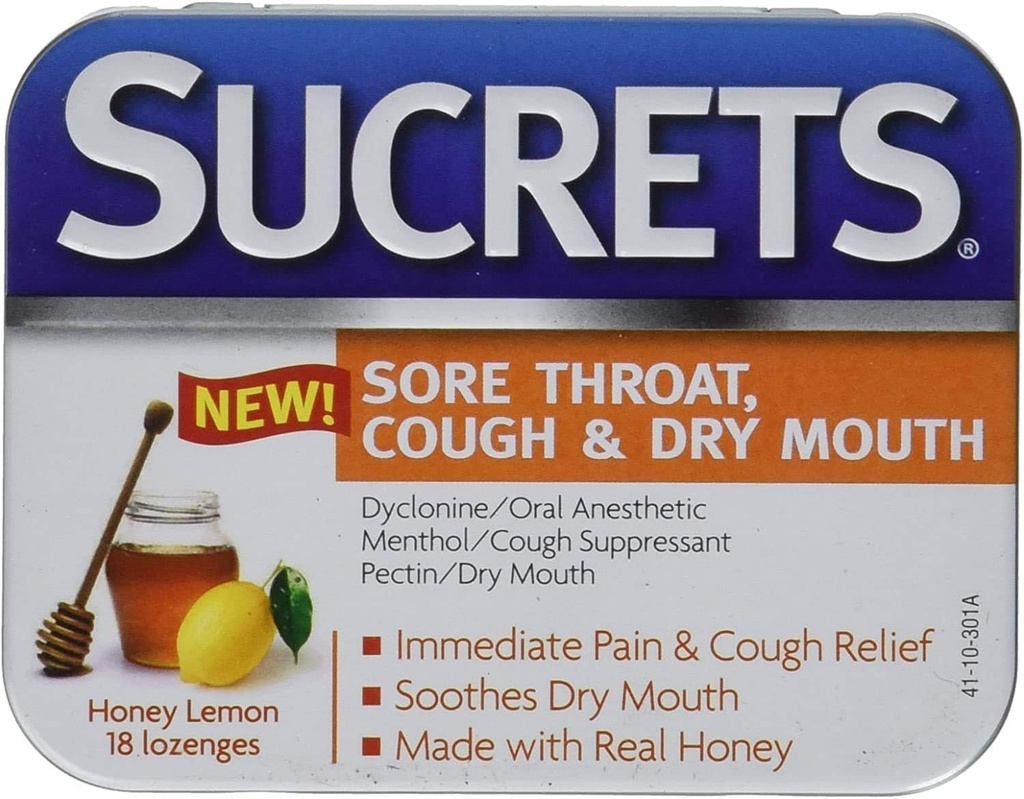 Sucrets Sore Throat & Cough Lozenges | Honey Lemon | 18 Count Every | Pack of 2