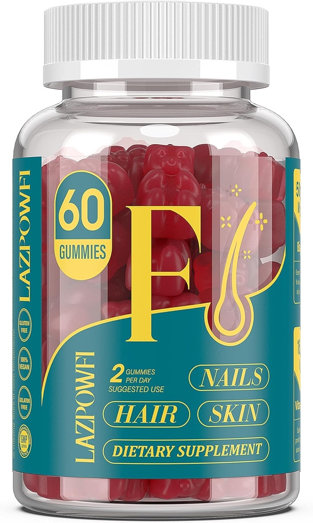 Saç, Cilt ve Çiçekler için Biotin Gummies - Erkekler ve Kadınlar için Saç Vitaminleri, Saç Büyümesi ve Güçlü Çiçekler için 10,60 Konts - Cranberry Falvors