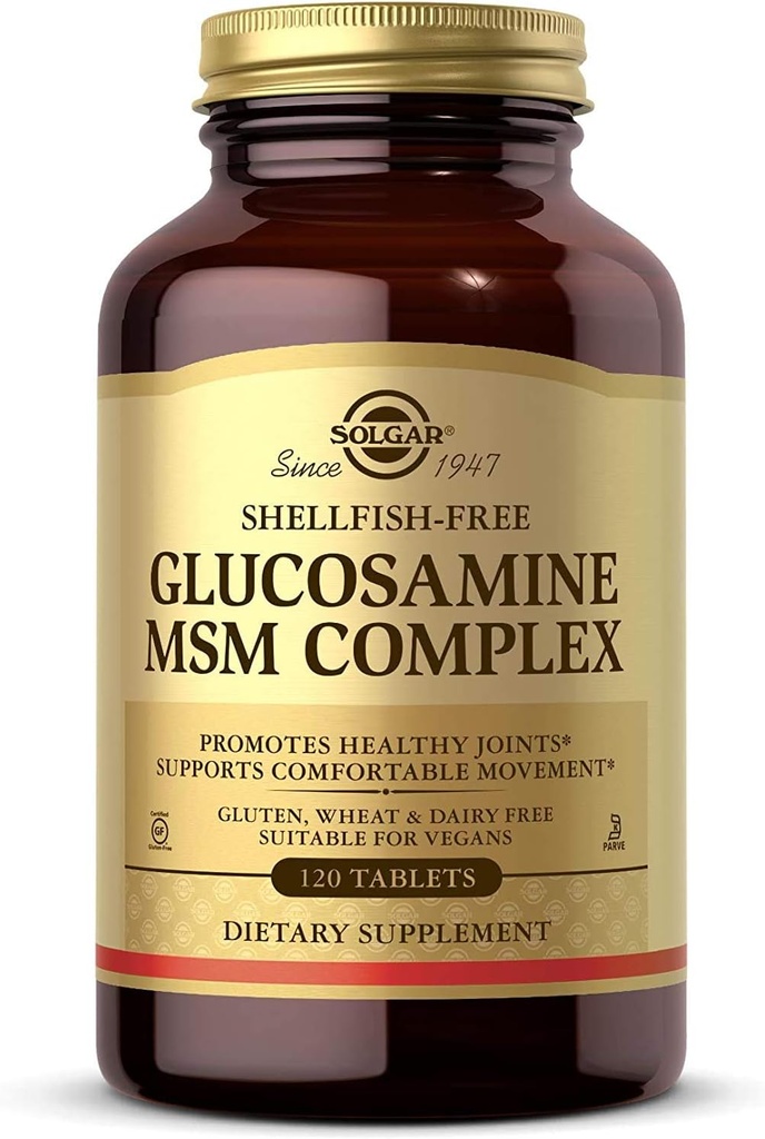 Solgar Glucosamine MSM Kompleksi, 120 Tablet - Sağlıklı Ortakları Destekler - Hareket ve Flexability - Destekler Collagen - Shellfish-Free - Gluten Free, Dairy Free, Kosher - 40 Hizmetler