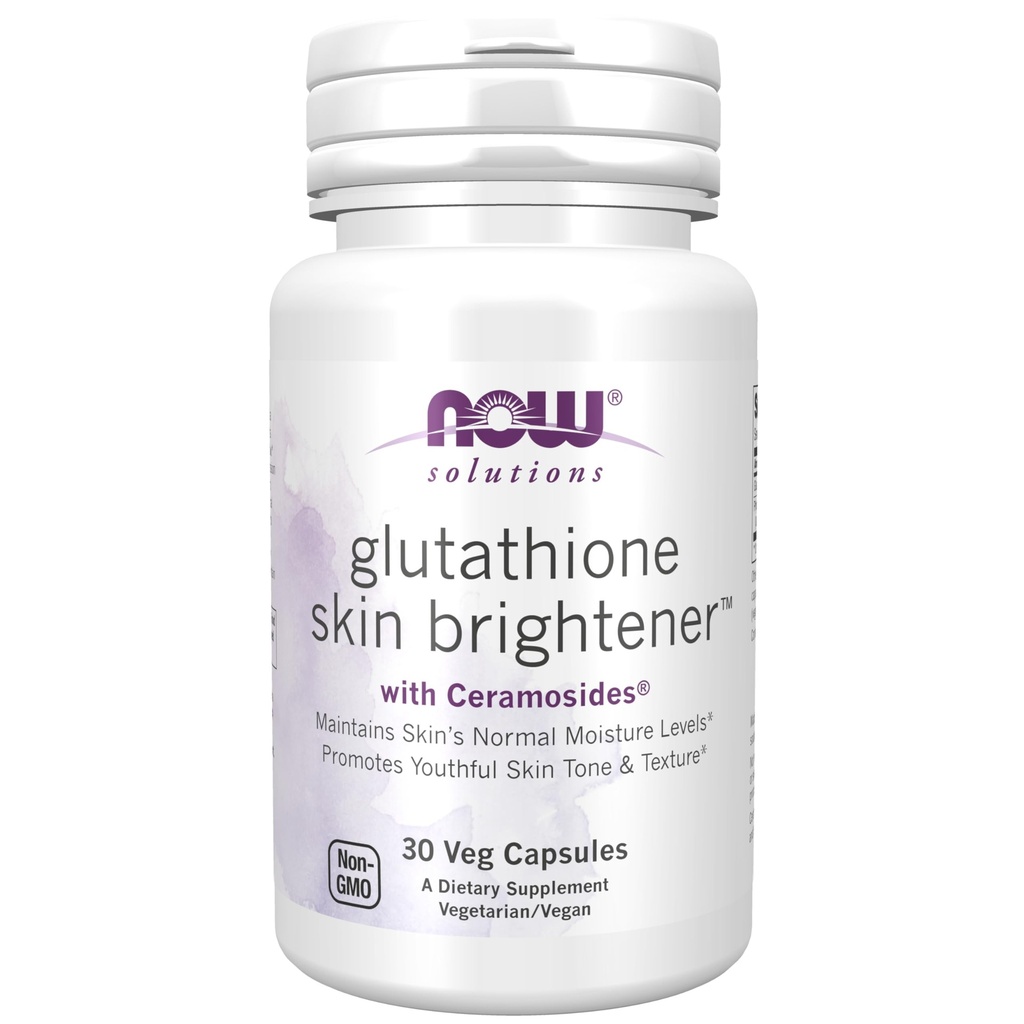 NOW Foods Solutions, Glutathione Skin Brightener με Ceramosides®, Ενυδατικό και Φωτιστικό, 30 κάψουλες Veg