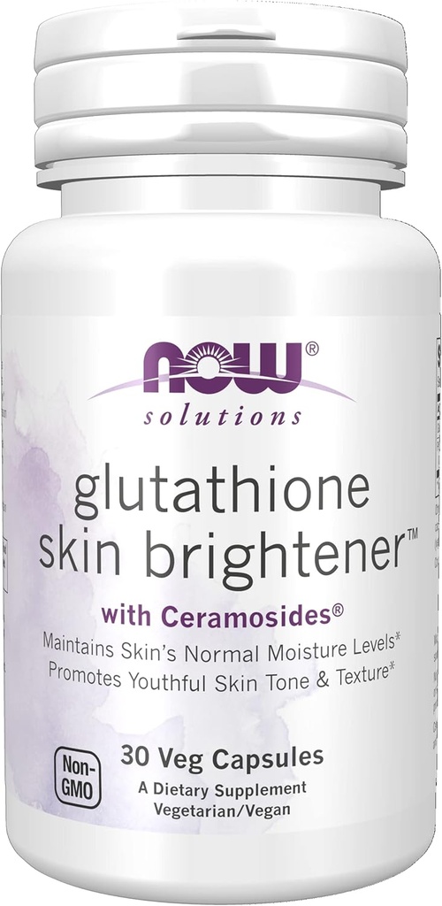 NOW Foods Solutions, Glutathione Skin Brightener με Ceramosides®, Ενυδατικό και Φωτιστικό, 30 κάψουλες Veg
