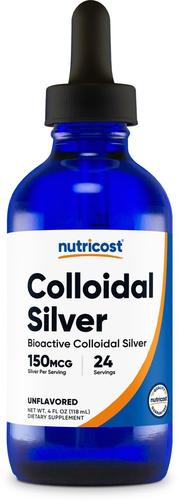 Nutricost Colloidal Silver 4oz - Cobalt Blue Glass Şişes, Bio-Active Colloidal Silver