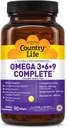 Country Life Omega 3-6-9 Tamam Tamam - 1.534 mg Omega Fatty Asits - Supports Cardiovascular, Beyin, Skin & Immune Health - sertifikalı Gluten Free, Non-GMO - 90 Softgels