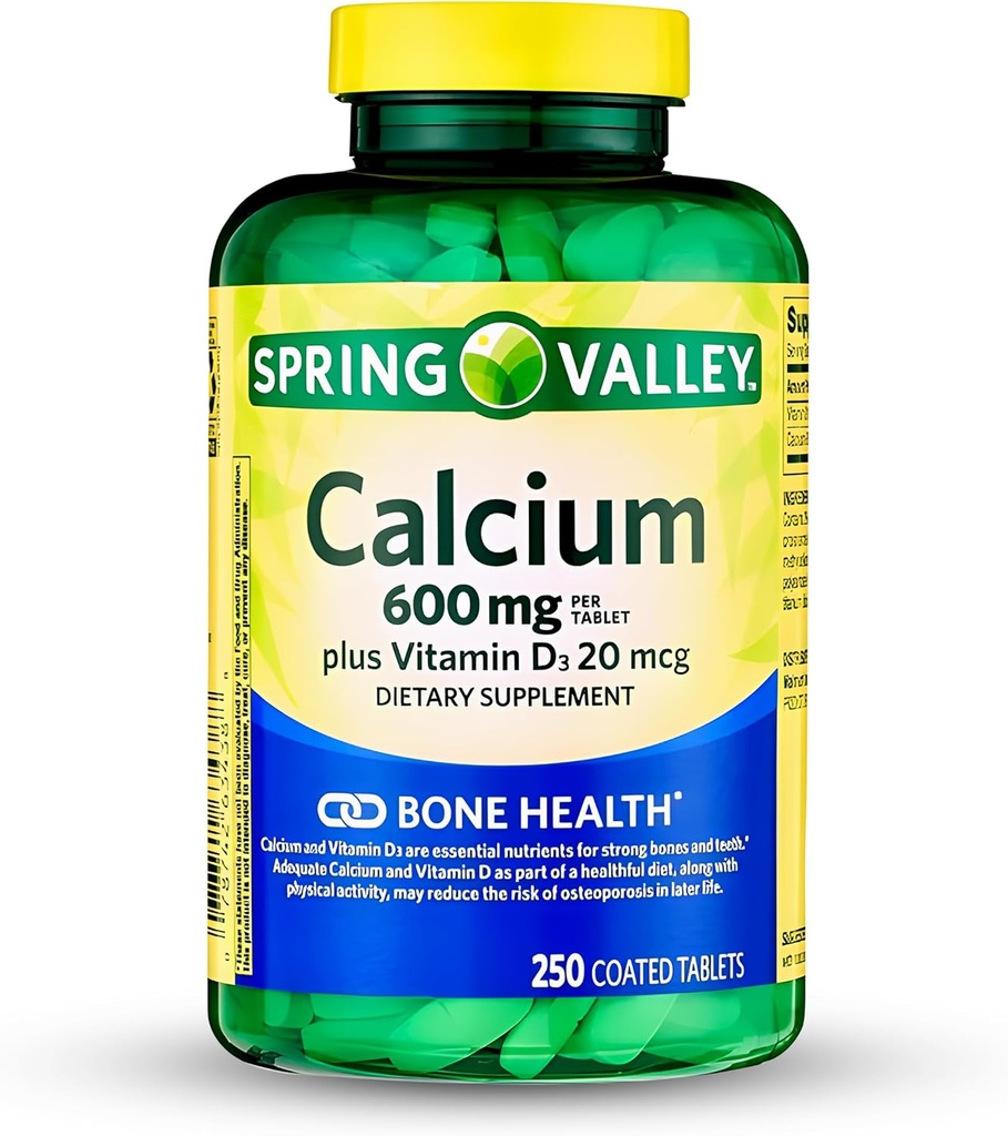Spring-Valleyuba Supplement-Calcium 600 mg with Vitamin d3 for Stronger Bone Health-250 Tablets