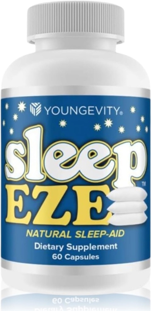 Youngevity Sleep Eze - Natural Sleep Support - Valerian Root, Passion Flower, 5-HTP, Melatonin - Non-Habit Form - Uyku Desteği Tamam - (60 Capsules)