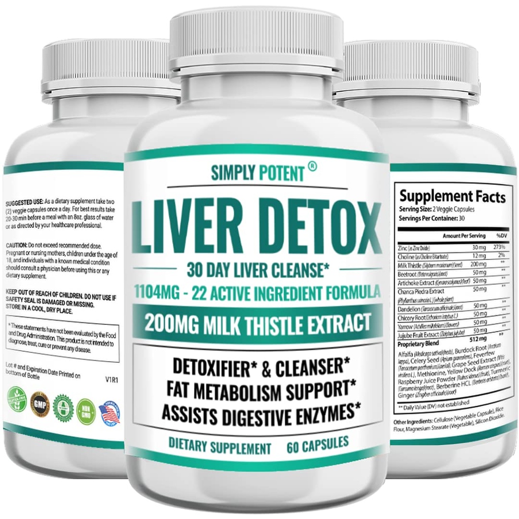 Liver Cleanse Detox & Tamir Supplement, Artichoke Extract Liver Health Formula w 22 Herbs for Liver Support, Liver Detox Cleanse Pills - Süt Butle Dandelion Turmeric Ginger Beet Çinko, 60 Capsules