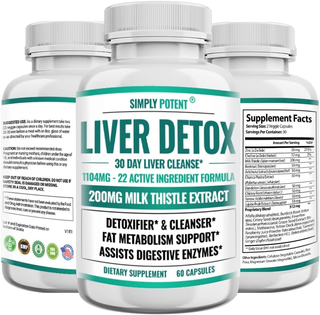 Liver Cleanse Detox & Tamir Supplement, Artichoke Extract Liver Health Formula w 22 Herbs for Liver Support, Liver Detox Cleanse Pills - Süt Butle Dandelion Turmeric Ginger Beet Çinko, 60 Capsules