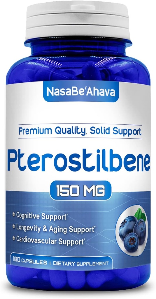 Ekstra Kuvvetli Pterostilbene Supplement | Vegan Dostu 150 mg Pterostilbene Capsules | Antioksi Supplement for Aging Heart Immune and Brain Support | Made in the USA (180 Day Supply)
