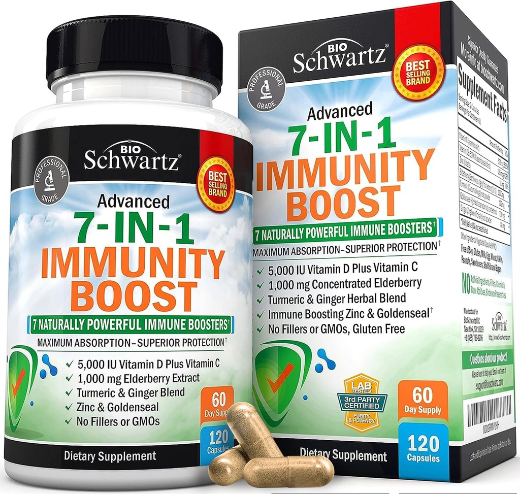 Immune Support Supplement with çinko C Vitamin D 5000 IU Elderberry Ginger D3 Goldenseal - Dr Yetişkin Kadınlar ve Erkekler için Immunity Vitaminleri - Natural Immune System Alert Defense -120ct