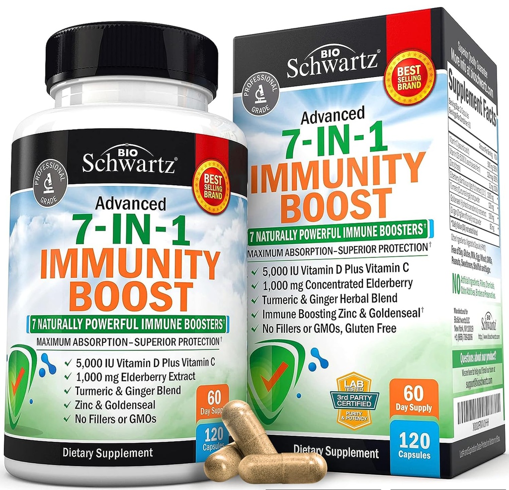 Immune Support Supplement with çinko C Vitamin D 5000 IU Elderberry Ginger D3 Goldenseal - Dr Yetişkin Kadınlar ve Erkekler için Immunity Vitaminleri - Natural Immune System Alert Defense -120ct