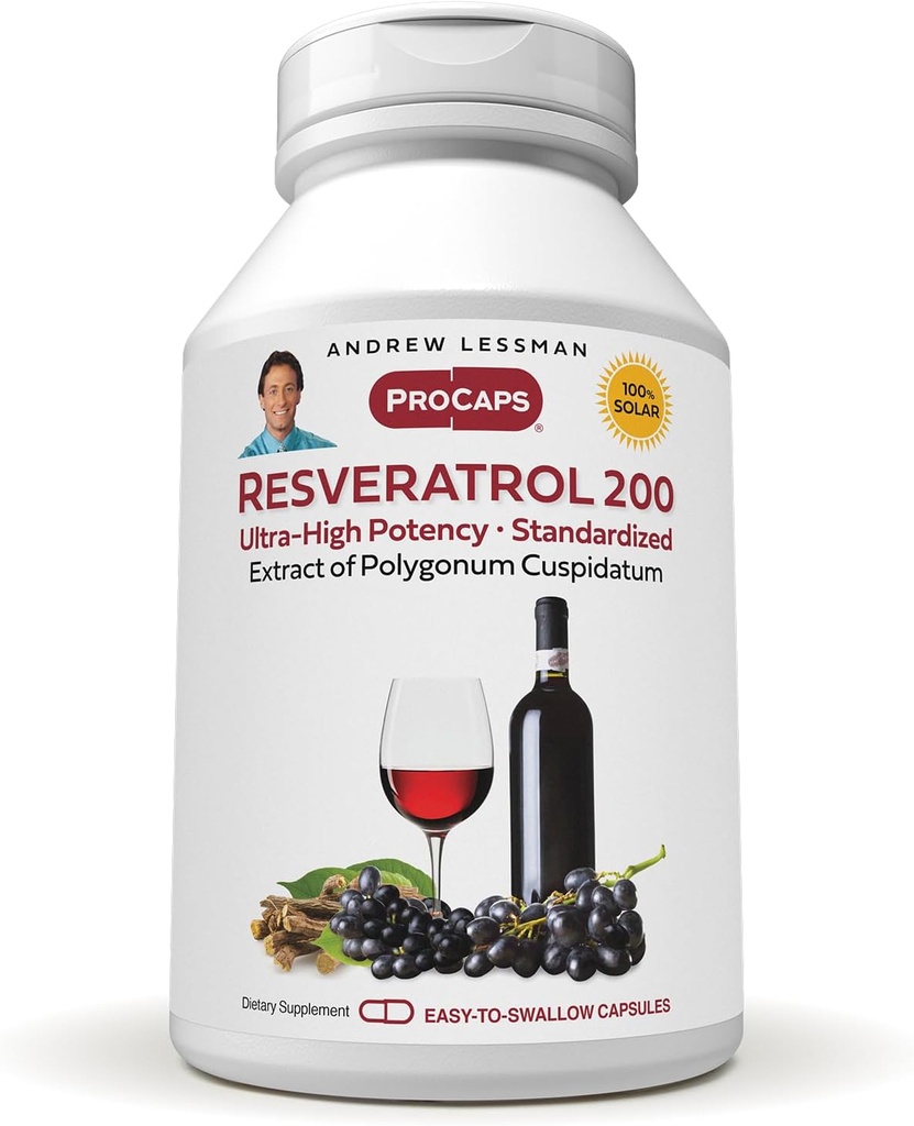 ANDREW LESSMAN Resveratrol-200mg - 180 Capsules - Red Wine's Beneficial, Natural Occurring Anti-oksi, Without Alkol. Katkılar Ücretsiz