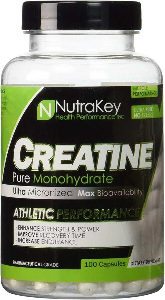 Nutrakey Creatine Monohydrate Capsules, Ultra-micronized Formula for Maximum bioavailability