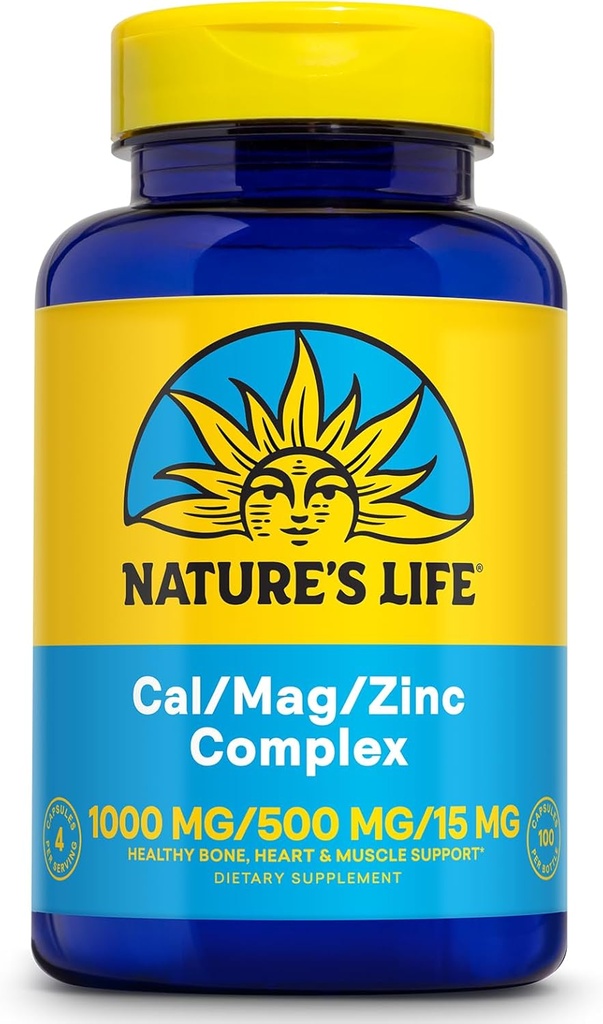 N:47'S LIFE Cal Mag çinko Kompleksi 1000 mg / 500 mg / 15mg - Kalsiyum Magnezyum çinko Tamam w/Vitamin D ve Boron - Bone Health, Muscle and Heart Health Support, 60 Day Garanti, 25 Serv, 100 Caps