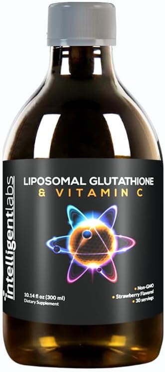 Intelligent Labs Liposomal Glutathione + Vitamin C, Advanced Liquid Antioxidant Formula, 500 mg Reduced L-Glutathione + 1000 mg Vitamin C per Serving, 30 Servings, Soy Free