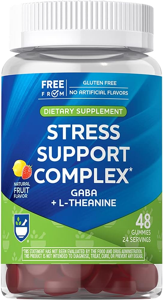Rite Aid Stres Desteği Kompleksi, Natural Flavored Gummies, 48 Kont, 100 mg of GABA (Gamma-Aminobutyric Acid), L-Theanine'nin 10 mg ve Limon Balm Ekstraksiyonunun 75 mg