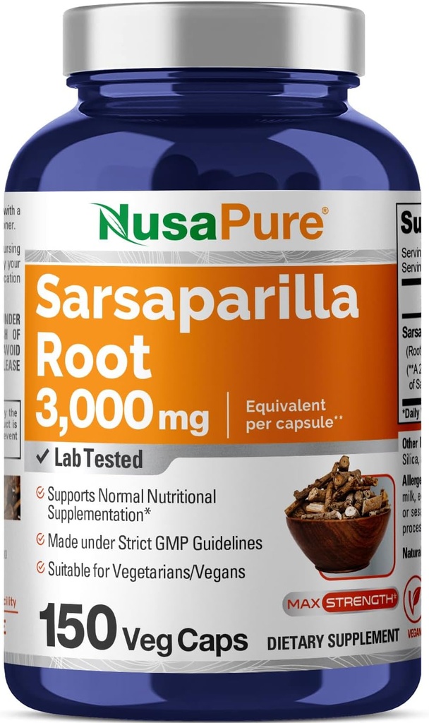 NusaPure Sarsaparilla Root 20:1 Ekstraksiyon, 150 mg 3000 mg + 150 Veggie Caps | Non-GMOMO