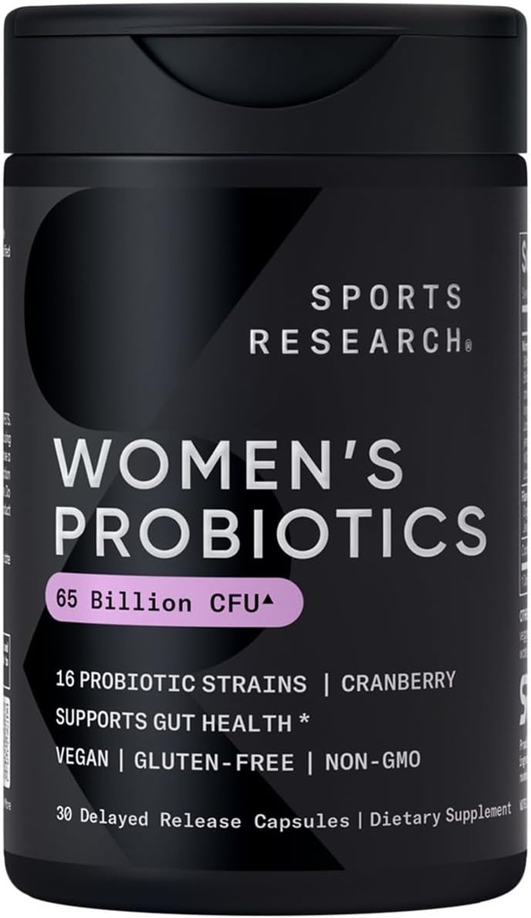 Sports Research® Women's Probiyotiks with Prebiyotiks, 65 milyar CFU - Gut Health & Digestive Support, Probiyotiks for Women with Cranberry - Non-GMO TY & Gluten Free - 30 Count