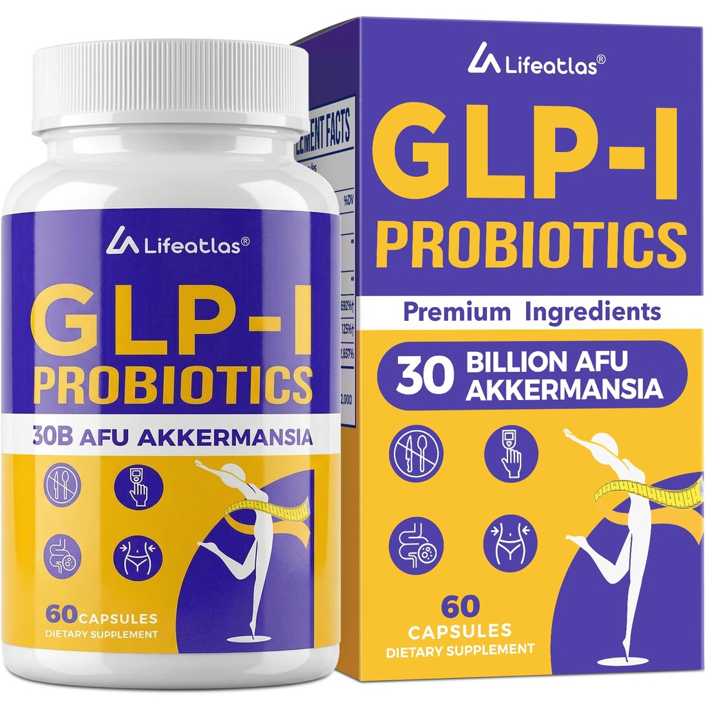 Lifeatlas GLP-I Supplement Probiotic | GLP-I with 30 Billion AFU Akkermansia Probiotic, Akkermansia Probiotics for Women and Men, Daily GLP-I Supplement, 1 Pack - 60 Count