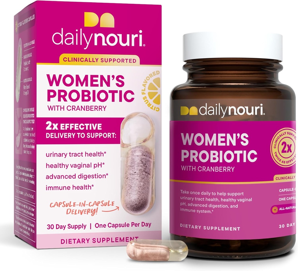 Daily Nouri Women's Probiyotik | Supports Vaginal pH, Urinary Tract, Digestive & Immune Health | 5 Klinik olarak Studied Strains + Cranberry & Omega Vegan
