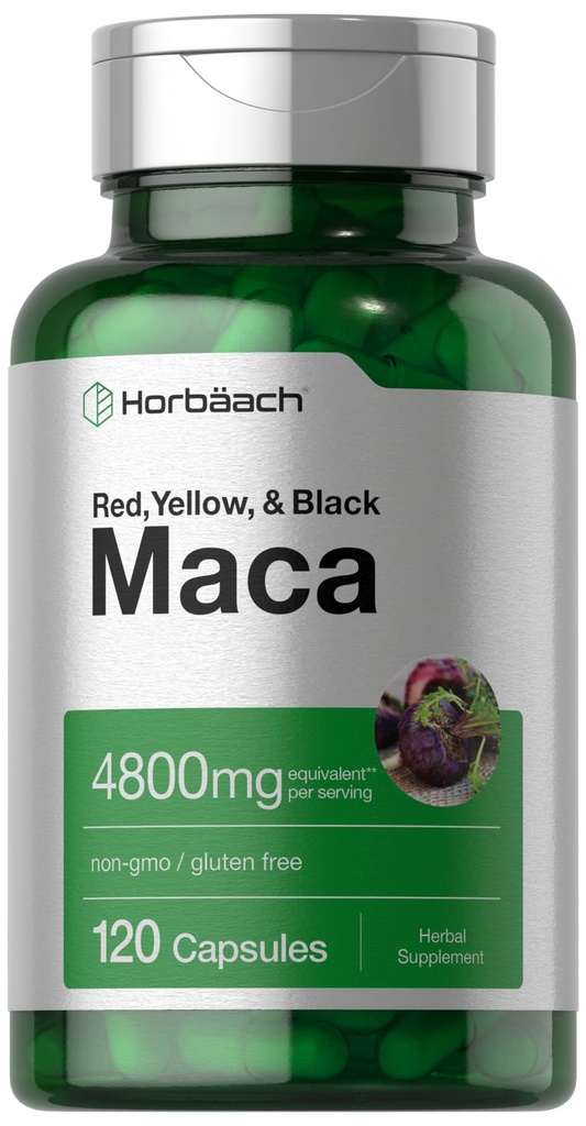 Horbäach Maca Root Capsules for Men and Women | 120 Pills | High Potency Extract | Non-GMO and Gluten Free Formula