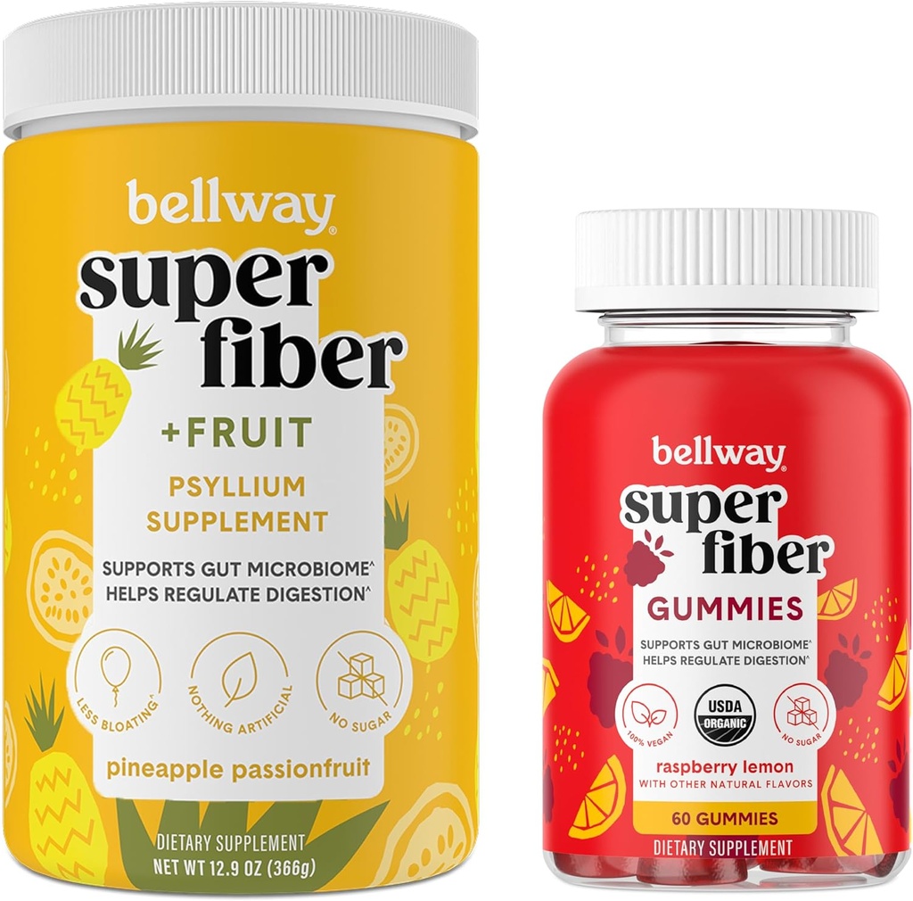 Bellway Super Fiber Powder + Fruit, Pineapple Passion Fruit Super Fiber Gummies Bundle
