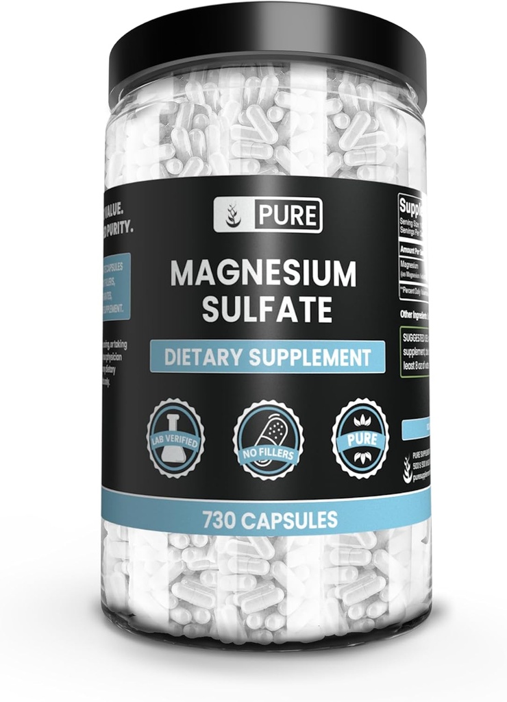 Pure Original Materialss Magnezyum Sulfate (730 Capsules) No Rice Fillers, Always Pure, Lab TY