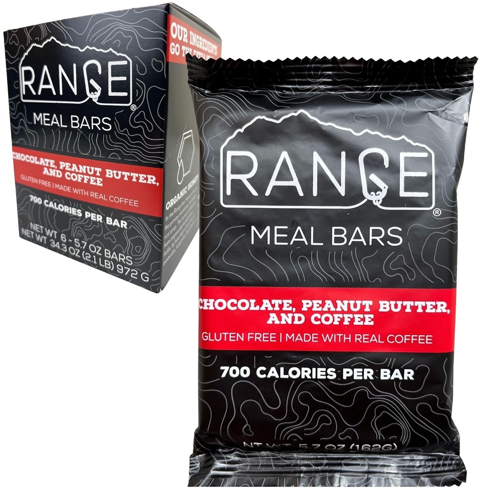 Range Meal Bar - High Calorie Meal Transfer Bars - Gluten Free Bars - Backpacking Meals - 6 Pack (Chocolate, Peanut Butter ve Kahve)