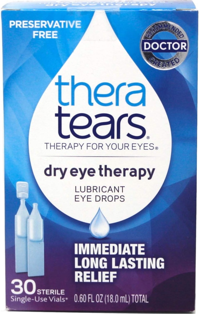 TheraTears Eye Drops for Kuru Eyes, Kuru Eye Therapy Lubricant Eyedrops, Preservative Free, 30 Count Single-Use Vials