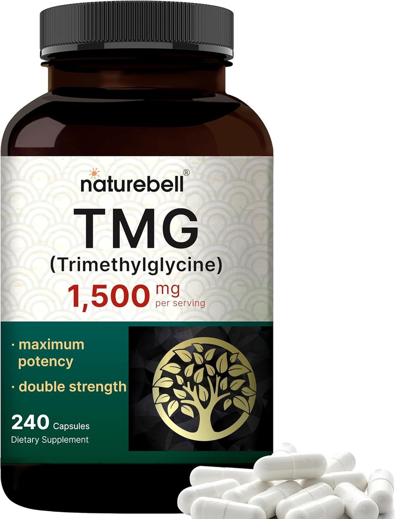 NatureBell TMG Supplements 1.500 mg, 240 Capsules | Max Strength Betaine Anhidrus Tritilglycine – Sağlıklı Homocysteine Balance, Heart & Liver Health – Non-GMO, Gluten Free Betaine Anhidrus Tritilglycine – Destekler