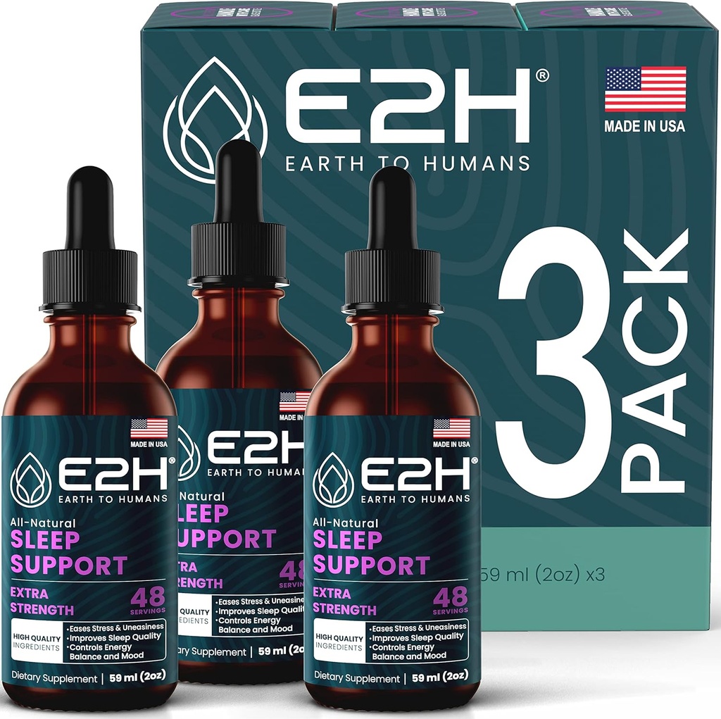 E2H Natural Sleep Aid - Sıvı Melatonin ile Chamomile, Theanine - Sleep Better, Deeper, Longer - Vegan, GMO-Free - Stres Yardımı (3 Şişeler)