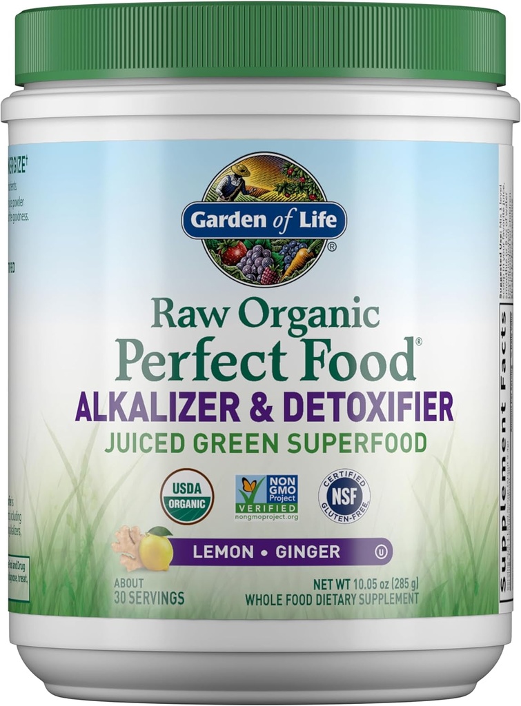 Life Raw Organic Perfect Food alkalizer & Detoxifier Juiced Greens Superfood Toz - Lemon Ginger, 30 Hizmet - Non-GMO, Gluten Free Whole Food Diyetary Supplement, Plus Probiyotiks