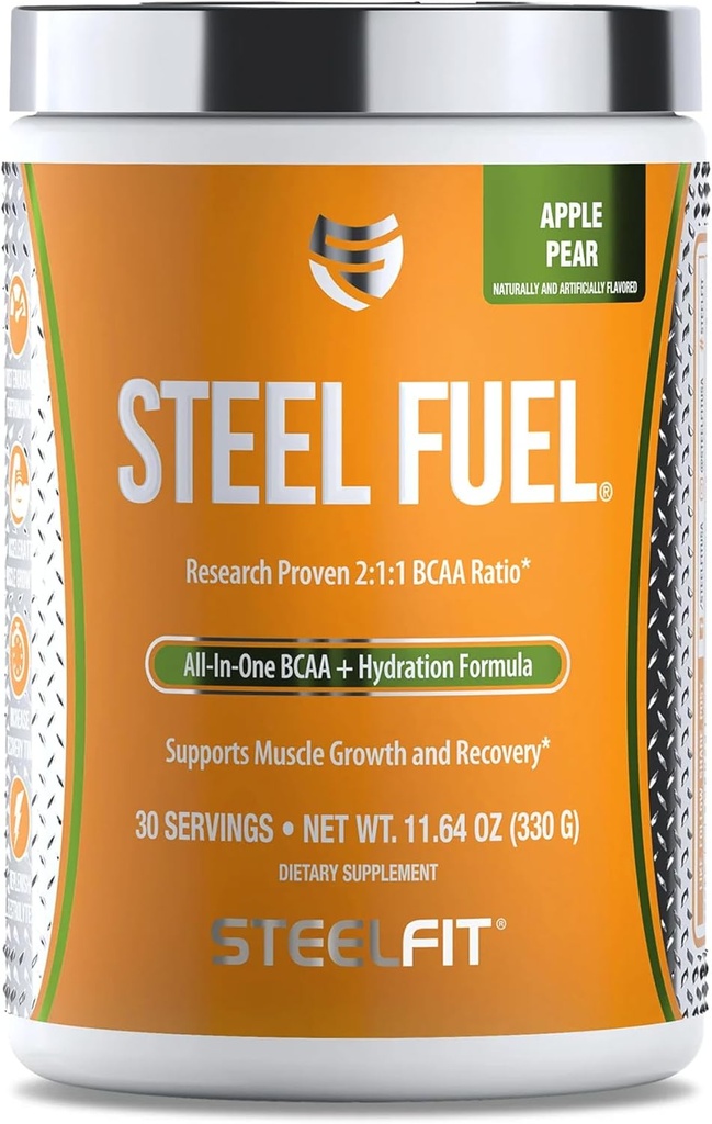 SteelFit Steel Yakıt 5g BCAAs Amino Asits Toz Intra-Workout to Accelerate Kas Büyüme ve Geliştirilen Endurance - Apple Pear'da 30 Hizmet - Elytes & Recovery için Toz