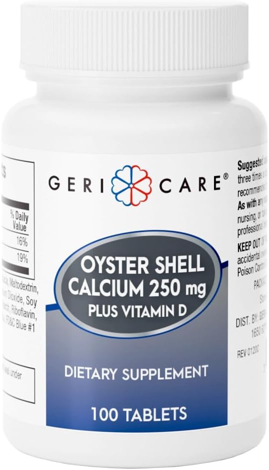 Backcare Oyster Shellelli 250 mg, D 125IU Tabletleri, Bone Health Beslenme Supplement, 100 Kont (kırda 1)