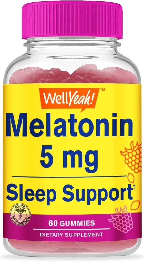 WellEvet Melatonin Gummies 5 mg - Doğal Kaynaklanmış Flavors - Uyuşturucu Özgür Gummy Supplement - Gluten Free ve Gelatin Free, Vegetarian - 60 Gummies