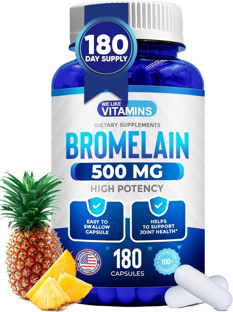 Beş mg Capsules Bromelain 500 mg Capsules - 1200 GDU/Serving - Bromelain Supplement from Pineapple Extract - Proteolytic Enzymes for Digestion, Abxia, Ortak Ağrı, Kas Soreness - 180 Capsules