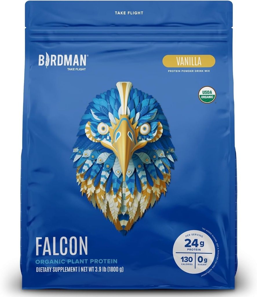 BIRDMAN Falcon Vegan Protein Toz Organik, Stevia & Sugar Free, Plant bazlı protein, Low Carb, Süt Free, Keto, Whey proteini, Probiyotik, Pea Protein | Vanilla Flavor - 60 Hizmet - 3.9 lb
