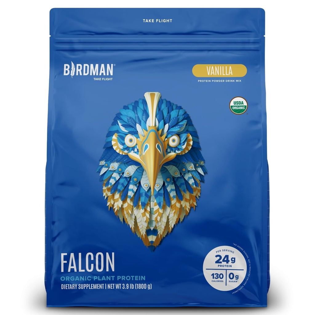 BIRDMAN Falcon Vegan Protein Toz Organik, Stevia & Sugar Free, Plant bazlı protein, Low Carb, Süt Free, Keto, Whey proteini, Probiyotik, Pea Protein | Vanilla Flavor - 60 Hizmet - 3.9 lb