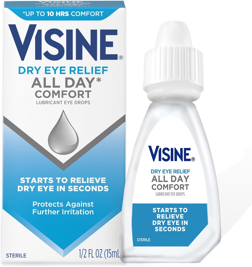 Visine Kuru Eye Relief All Day Comfort Lubricant Eye Drops For Up to 10 Hours of Comfort, Kuru Eye Drops with Poli Glycol, 0,5 fl. oz oz