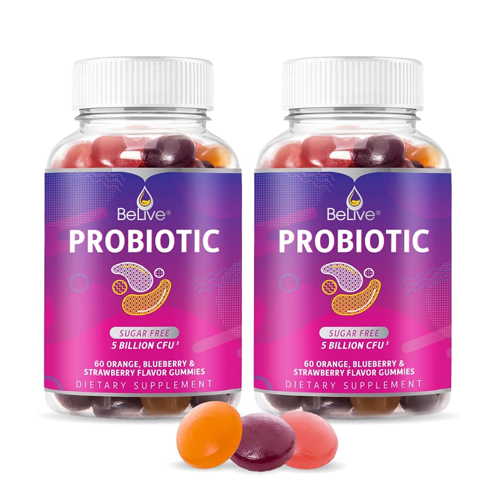 Canlı Probiyotik Gummies - Digestive Health, Men, Women & Kids Probiyotik Supplements for Immune Support, Sugar Free & Vegan - Blueberry, Strawberry & Orange | 2Packs