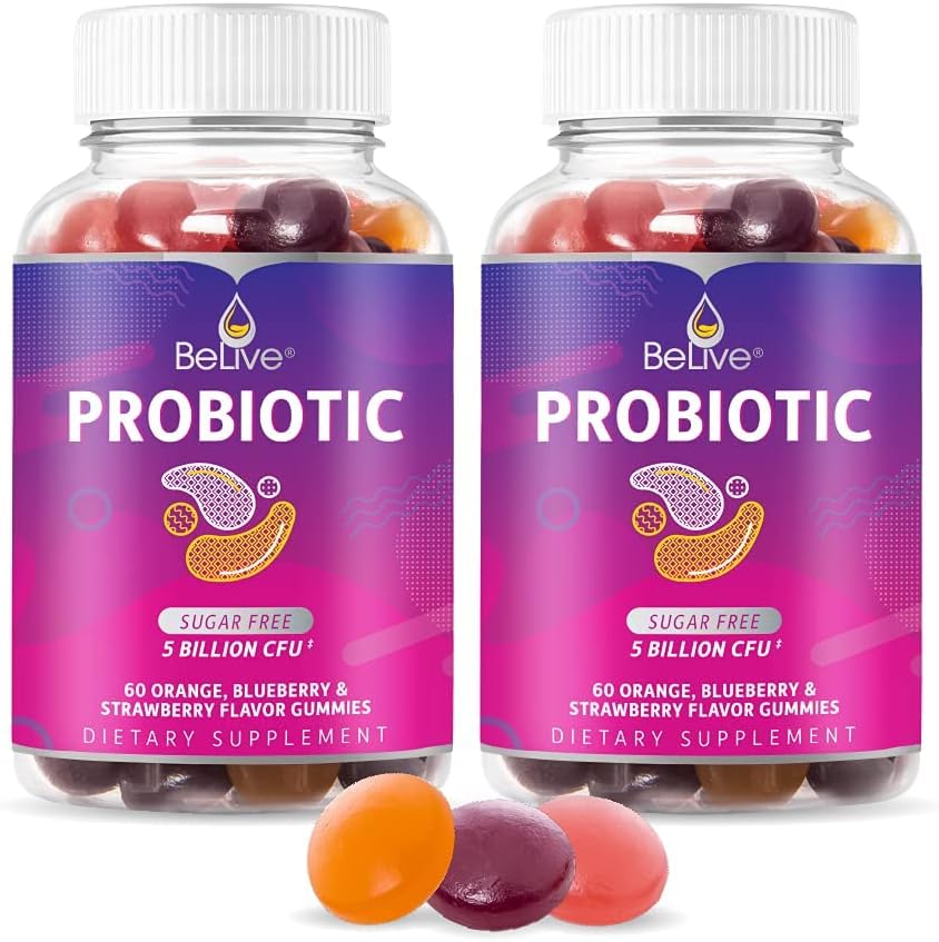 Canlı Probiyotik Gummies - Digestive Health, Men, Women & Kids Probiyotik Supplements for Immune Support, Sugar Free & Vegan - Blueberry, Strawberry & Orange | 2Packs