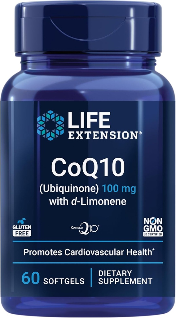 Life Extension CoQ10 (Ubiquinone) with d-Limonene – Heart Health, Fight General Fatigue, Better Abors – Gluten-Free, Non-GMO – 60 Softgels