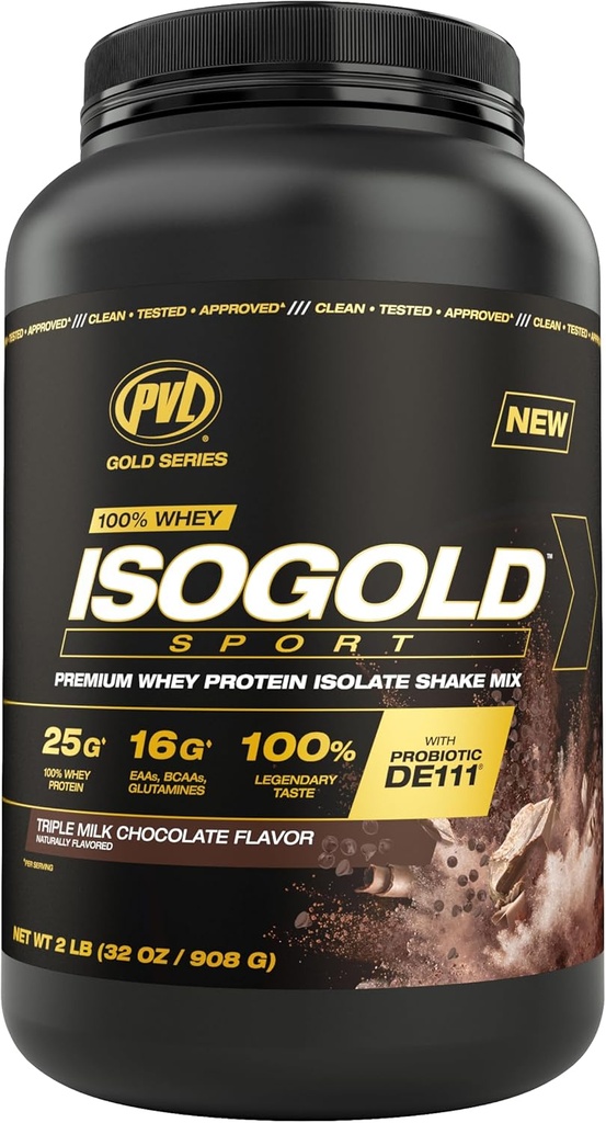 PVL Gold Series - 100% Whey ISOGOLD Sport - Premium Whey Protein Isolate Shake Mix - 2 LB - Τριπλή σοκολάτα
