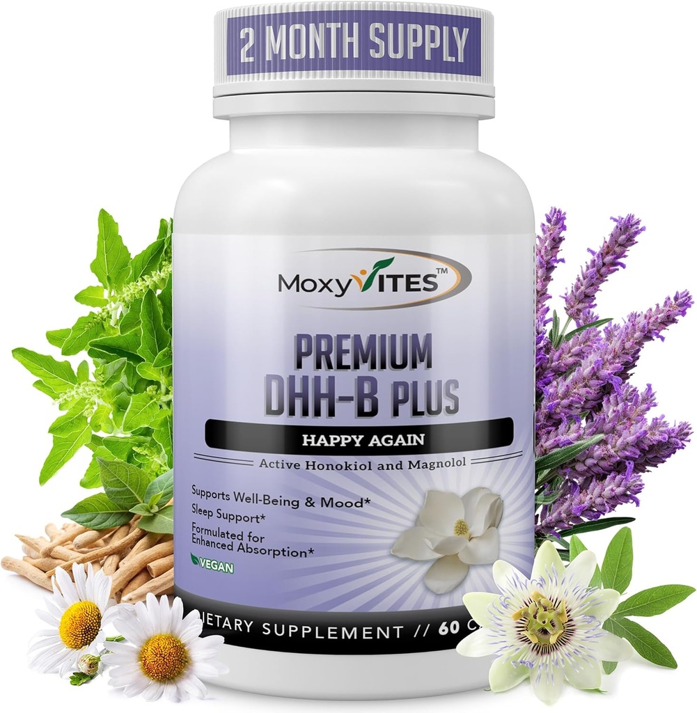 MoxyVites DH-B Supplement - Bioaktif Honokiol Magnolia bark Ekstraksiyon | Hücre Sağlığı için | Organik Ashwagandha & Herbs, High Strength 60 Vegan Capsules, 2 Ay Supply, Non GMO