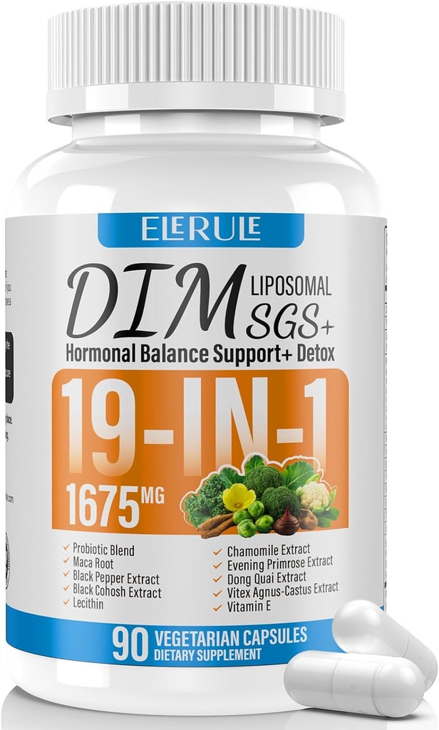 DIM Supplement Estrogen Balance for Women & Men, 1675 mg Estrogen Supplement Hormonal Acne Support, Menopause Support, Antioksi Support,DIM SGS 90 Veggie Capsules,44 Day Supply-027