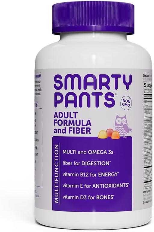 SmartyPants Fiber Supplement & Multivitamin for Men & Women: Πολυβιταμίνη Fiber Gummies with Vitamin D3, C, Vitamin B12, B6, A, K & Zinc, Omega 3 Fish Oil (EPA/DHA), Biotin, 180 Count (30 Day Supply)
