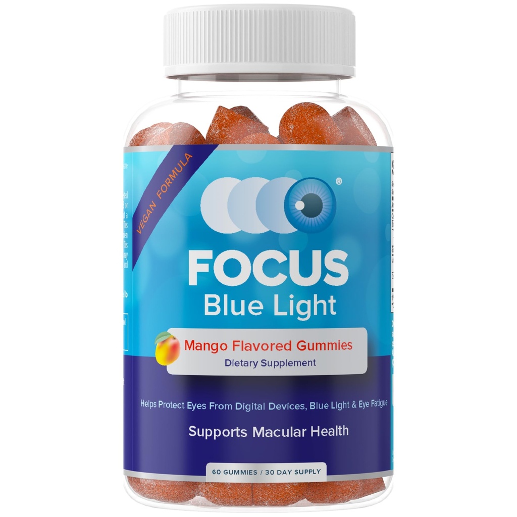 Focus Blue Light Supplement | Lutein ve Zeaxanthin Supplement for Eye Health and Blue Light Protection | 60 Kont Mango Flavored Gummy, 30 Day Supply