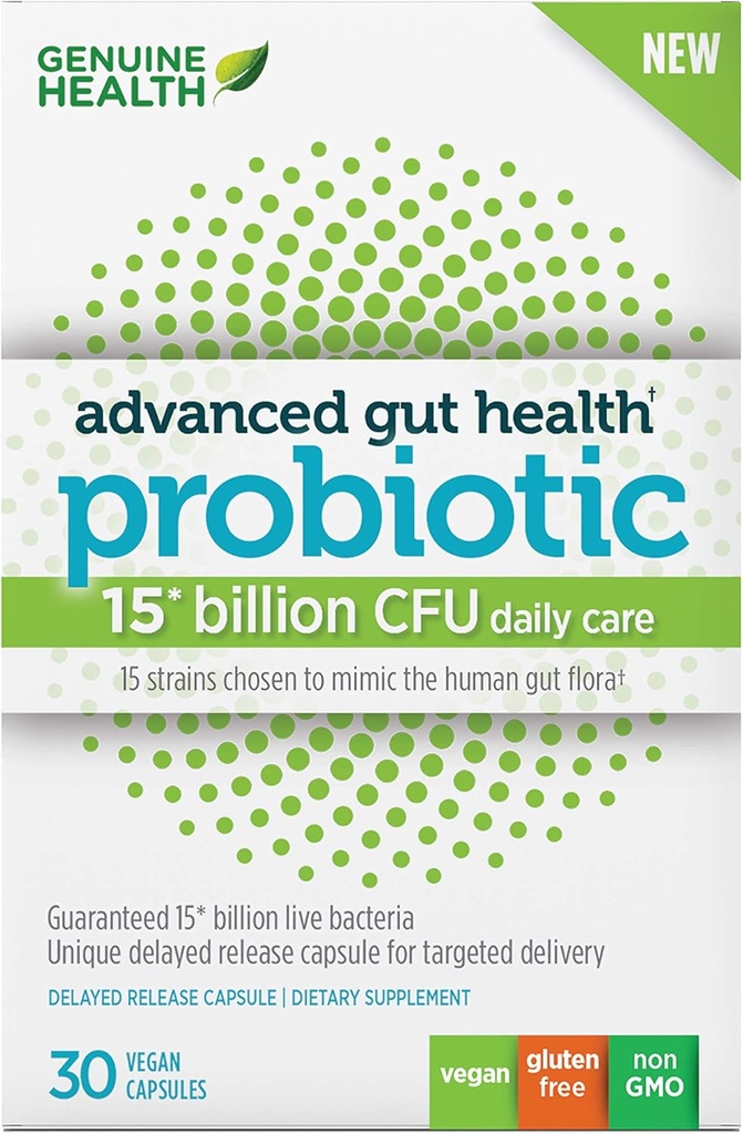 Gerçek Sağlık Gelişmiş Gut Health Gentle-Care Probiyotik, Digestive, Gastrointestinal & Gut Health, Multi-Strain Formula, 30 Capsules