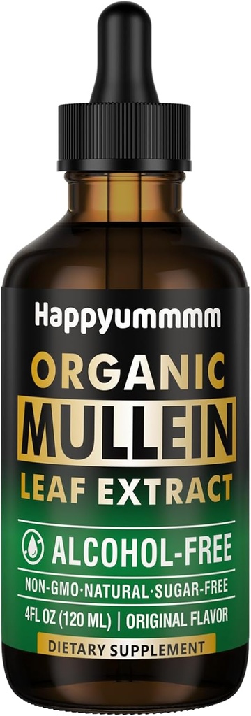 Mullein Drops for Lungs Cleanse, Vegan Mullein Leaf Extract Βάμμα με χλωροφύλλη, Υποστήριξη Ανοσοποιητικό, Αναπνευστικό - 4 fl oz (120 ml)
