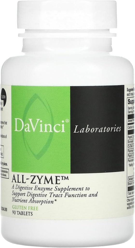 Davinci Laboratuvarlar – All-Zyme, Proteolytic Enzymes and Digestive Enzyme Supplement, Bloating, Gas, Constipation, and Joint Health, Non-GMO Malzemeler, 90 Tabletler